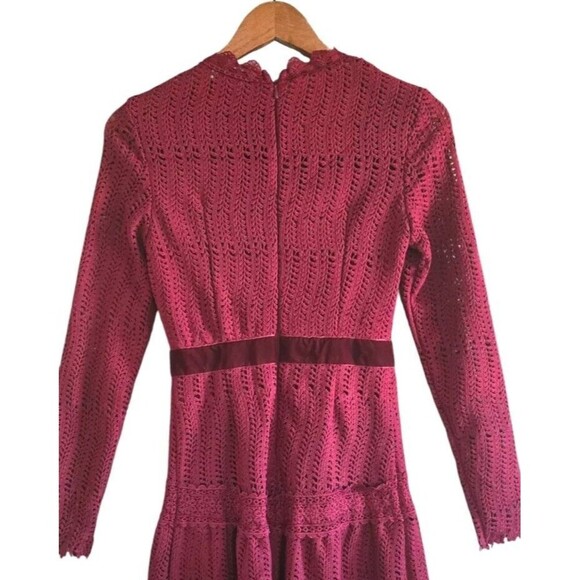 Lulus Crochet  Dress Women's XS Wine Red Velour Trim Midi Event Prairie Back Zip - Picture 6 of 8